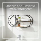 Metal And Wood Wall Shelf – Storage Shelf With Mirror And Open Shelves, Entryway Or Bathroom Wall Home Decor, Industrial Wall Organizer For Keys, Mail, And Display – 23" x 5" x 10", Brown Black