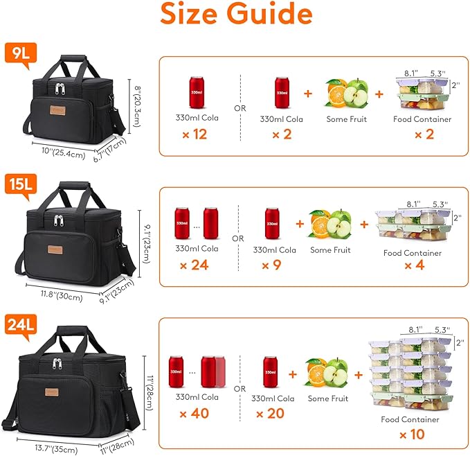 Lifewit Medium Lunch Bag Insulated Lunch Box Soft Cooler Cooling Tote for Adult Men Women, Black 12-Can (9L)