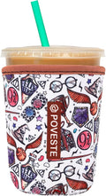 Reusable Neoprene Insulator Sleeve for Iced Coffee & Cold Soda, Coffee Sleeves for Iced & Hot Drinks, Cold Beverage Cooler Compatible with Starbucks, Dunkin (Quidditch Game, Small: 16-18oz)