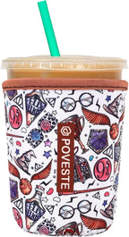 Reusable Neoprene Insulator Sleeve for Iced Coffee & Cold Soda, Coffee Sleeves for Iced & Hot Drinks, Cold Beverage Cooler Compatible with Starbucks, Dunkin (Quidditch Game, Small: 16-18oz)
