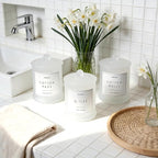 3 Pack Qtip Holder Dispenser, 16oz Bathroom Organizer and Storage Canisters, Glass Apothecary Jars with Lid - Home Decor, Room Decor Aesthetic (Frosted White)