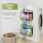Magnetic Shelf for Fridge with Wood Lid, 2 Tier Fruit Baskets Wall Mounted Hanging Basket with 4 Hanger Hooks, Potato and Onion Magnetic Storage Bins for Kitchen Counter, Refrigerator, Cabinet