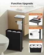 Toilet Paper Holder Free Standing with Storage for Up to 12 Rolls,Rustproof Metal Black Toilet Paper Stand with Shelf,All-in-One Toilet Tissue Roll Dispenser and Organizer with a Lidded Basket