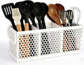 Kitchen Utensil Holder with 3Compartments Metal Mesh Silverware Caddy Organizer with Sturdy iron Base for Kitchen Countertop，Black Cooking Utensil Crock