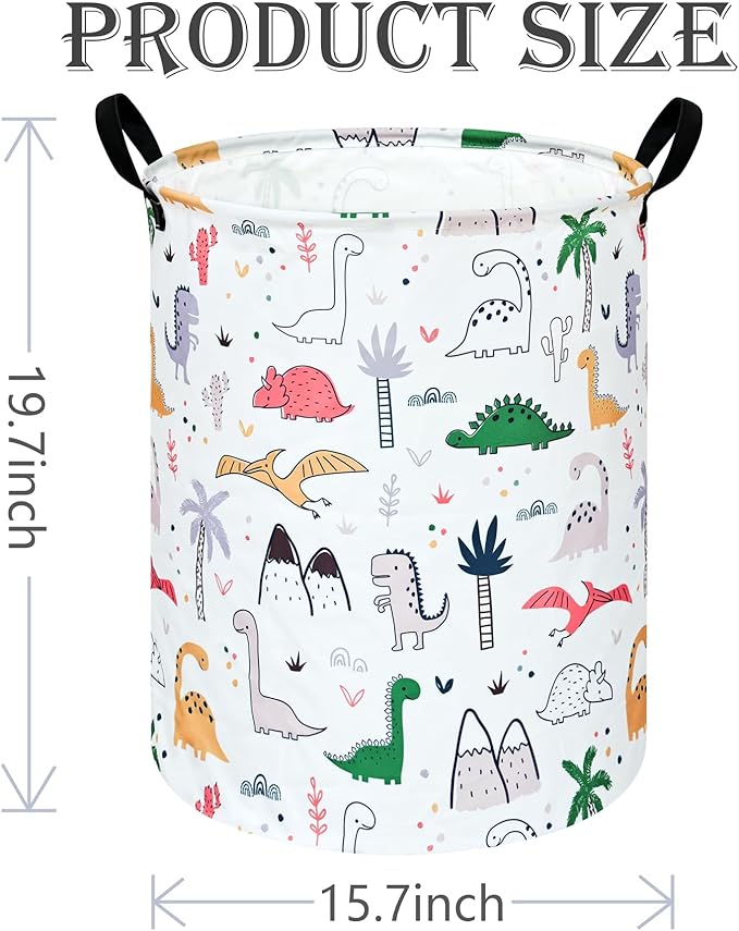 Dinosaur Pattern 19.7 Inch Round Laundry Clothes Hamper Laundry Basket with Handles,Storage Organizer Bins Laundry Gift Basket for Room, Bedroom Decor