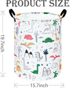 Dinosaur Pattern 19.7 Inch Round Laundry Clothes Hamper Laundry Basket with Handles,Storage Organizer Bins Laundry Gift Basket for Room, Bedroom Decor