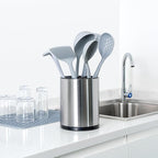 Restaurantware Stainless Steel Utensil Holder 1 Count 6.2 x 6.2 x 7.9 Inches Durable Cutlery Storage Flatware Organizer Rust-Resistant Sink Caddy Silver Kitchenware Holder