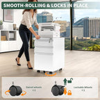 3 Drawer File Cabinet with Lock,Under Desk Rolling Small Filing Cabinet for Home Office Storage, Mobile Steel Cabinets with Wheels, Fully Assembled, White