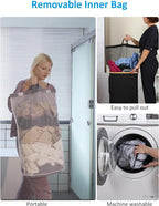 efluky Laundry Basket with Wheels, Tall Rolling Laundry Hamper with Lid and Removable Bag, Aesthetic Dirty Clothes Hamper on Wheels for Laundry Room, Bedroom, Dorm and Bathroom, 100L Black