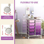 GOFLAME 15-Drawer Rolling Storage Cart, Craft Storage Cart with Removable Drawers & Lockable Wheels, Art Cart Supply Storage Organizer for Home Office Classroom, Purple Gradient