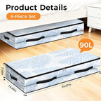 8 Pack Under Bed Storage Bags, 90L Foldable Clear Storage Containers with Handles, Dual Zippers for Comforter, Clothes, Bedding, Linen Sheets, Sweaters, Blanket Storage