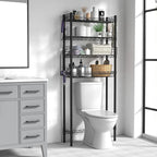 Over Toilet Bathroom Organizer, Adjustable 4-Tier Over The Toilet Storage Shelf Sturdy Bathroom Shelves, Freestanding Above Toilet Storage Rack Stable Bathroom Space Saver, Black