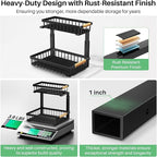 Kitstorack Under Sink Organizer, 2 Tier Under the Sink Storage, Slide out Pull out Cabinet Organizer Shelf, Metal Sliding Drawer for Kitchen Bathroom Pantry Closet Organization Rack, Black, 1 Pack