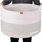 Extra Large Laundry Basket 22" X 22"X 14" XXXL Cotton Rope Woven Basket for Blankets Storage Basket with Handles for Living Room (Beige)
