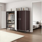 Heavy Duty Portable Closet with Cover Magnetic Doors, Metal Rolling Clothes Rack Heavy Duty 1500LBS, Foldable Clothing Rack, Garment Racks for Bedroom/LivingRoom/Rental (KT Coffee, 66.14in)
