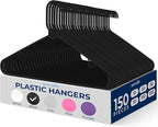 SereneLife 150-Piece Plastic Hangers Black – Heavy Duty Non-Slip Clothes Hanger Set, Durable Slim Space-Saving Closet Organizers for Coats Shirts and Dresses, 5.5 lbs Weight Capacity Each