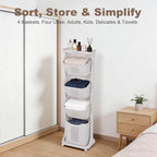 4-Tier Laundry Sorter Cart with Wheels, Large 95L Capacity Hamper Organizer, Rolling Storage with Removable Mesh Bins for Heavy Duty Use in Home, Dorm, Apartment (17.32"x13.1"x54.72")