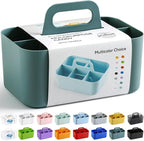 Multiuse Caddy Organizer with Handle - Stackable Plastic Tote Bin - Art Craft Supplies, Office, Desk, Stationery Pen Holder, Kitchen, Utensil, Makeup, Bathroom, Shower, Cleaning, Dorm Organizer - Cyan