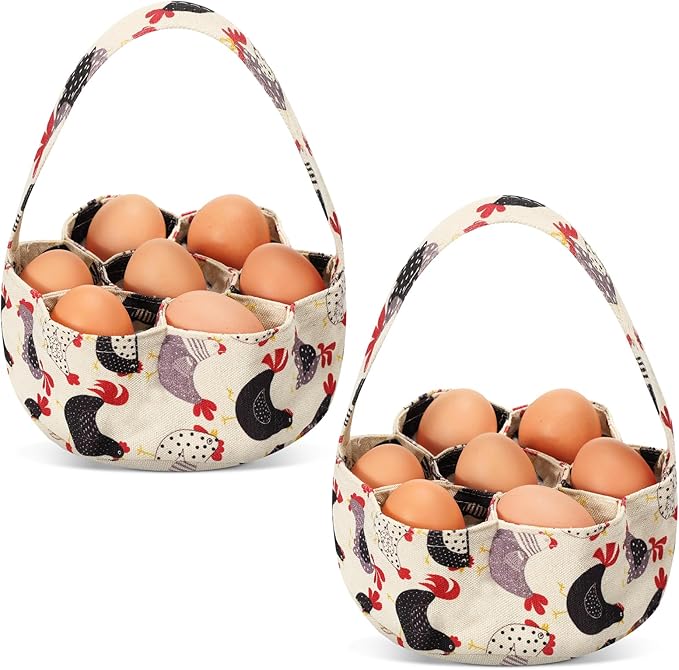 2 Pieces Egg Basket Mini Egg Collecting Bags Gathering Basket with 7 Pouches for Easter Farmhouse Chicken Hen Duck Goose Housewife Garden Transporting Storage, 8 x 2.6 Inch(Lovely)