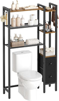 Over The Toilet Storage, 3-Tier Bathroom Organizer Shelves with 2 Fabric Drawers, Multifunctional Vertical The Toilet Shelf Storage Rack for Bathroom, Laundry, Rustic Brown and Black TR03BR