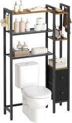 Over The Toilet Storage, 3-Tier Bathroom Organizer Shelves with 2 Fabric Drawers, Multifunctional Vertical The Toilet Shelf Storage Rack for Bathroom, Laundry, Rustic Brown and Black TR03BR