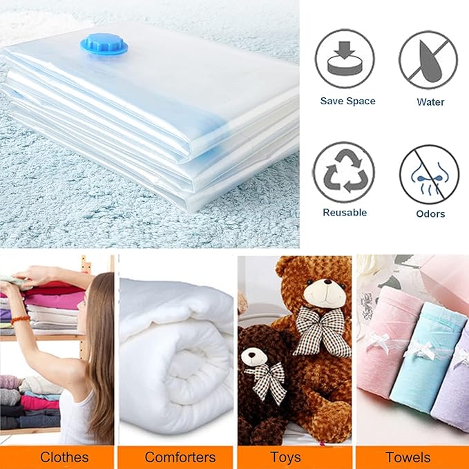 Vacuum Storage Bags Space Saving Bags for Comforters Clothes Pillow Bedding Blanket Storage, Double Zip Lock Seal & Leak Valve, Free Travel Hand Pump Included (6 Pack Medium - 28 * 20 inches)
