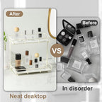 Bathroom Organizer Countertop Perfume Organizer Makeup Organizer Cosmetics Storage Display Rack Vanity Tray Dresser Stainless Steel Gold Shelf White Marble Ceramic Tray (2 Tier L-Cream)