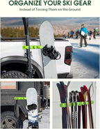 Magnetic Ski Holder for Side of Car – Rig Strips Magnetic Snowboard Mount – Prevent Ski and Snowboard from Tipping Over – Protects Vehicle from Scratches - Snowboard Accessories (Green)
