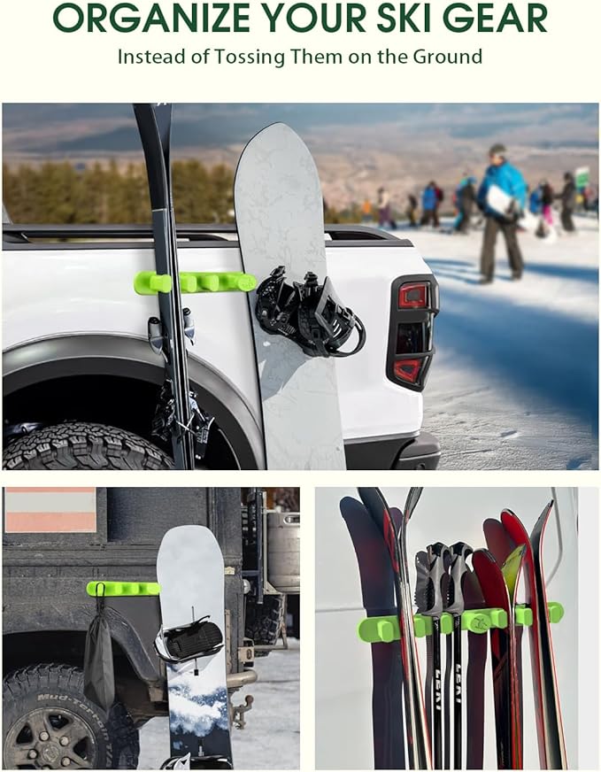 Magnetic Ski Holder for Side of Car – Rig Strips Magnetic Snowboard Mount – Prevent Ski and Snowboard from Tipping Over – Protects Vehicle from Scratches - Snowboard Accessories (Green)