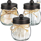 SheeChung Bathroom Decor, Bathroom Organizers and Storage, Qtip Holder, Vanity Decor, Cute Mason Jars for Cotton Swabs, Balls, Cotton Pads, Floss Picks (Oil Rubbed Bronze, 3 Pack)