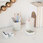 Aesthetic Desk Organizer Set of 3 For Your Office - Sturdy Concrete Desktop Accessories For Women or Men Enhance Any Office Decor - Set incl. Pen Holder, Paperclip Storage and Sticky Note Holder