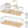 Funrous 2 Pcs Metal Small Wire Basket Wall Hanging Wire Basket Hang Small Bathroom Kitchen Storage Organizer Toilet Paper Mesh Storage Bin Shelf Rack with Base(White,9.84 x 3.94 x 2.76 Inches)