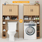 Over The Toilet Storage Cabinet,Farmhouse Toilet Cabinet Rack with 2 Tambour Sliding Doors and Toilet Paper Holder Stand，Toilet Shelf Space Saver with Towel Rack for Bathroom, Restroom, Laundry