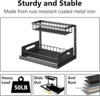Under Sink Organizers and Storage 2 Tier Slide Out Kitchen Cabinet Organizer Sturdy Metal Bathroom Storage (Black, 2 Pack)