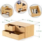 Wisuce Bamboo Desk Drawer Organizer, Desktop Organizer with Drawers Tabletop Storage Organization Box for Office Home Toiletries Supplies Vanity, No Assembly Required(3 Drawers-up down)