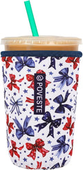 Reusable Neoprene Insulator Sleeve for Iced Coffee & Cold Soda, Coffee Sleeves for Iced & Hot Drinks, Cold Beverage Cooler Compatible with Starbucks, Dunkin (Bow&Patriot, Medium: 22-24oz)
