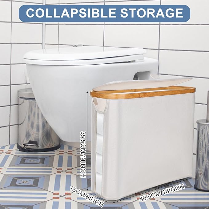Toilet Paper Storage,Bamboo Organizer Holder With Lid For Bathroom Toilet Paper Towel Storage Basket