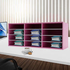 LOYALHEARTDY Mail Sorter Organizer, PVC Countertop Literature Organizer, Student Mailbox for Classroom, Desktop Bill Paper Organizer for Office Home School, 12 Compartments, Pink