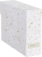 Bigso Lovisa Fiberboard Label Frame 12 File Storage Box - Paperwork Storage Box with Metal Label Holder - Durable Document Organizer with Flip Top Lid - 3.7in x 13in x 9.4 in - Splash Gold