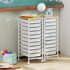 GOFLAME 10-Drawer Rolling Storage Cart, Craft Storage Cart with Wooden Tabletop and Lockable Wheels, Art Cart Supply Storage Organizer with Metal Frame for Home Office Classroom, White