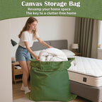 Canvas Laundry Bag 40"W x 35"H, Thick Canvas Laundry Bag with Handles & Drawstring, Extra Large Heavy Duty Washable Storage Sack (XXL,ArmyGreen)