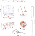 Rose Gold Desk Accessories, Office Supplies Desk Organizers 360°Pen Holder Acrylic Stapler Set, Phone Holder, Ballpoint Pen, Scissor, Binder Clips, Ruler, Transparent Glue, Sticky Note and Staples.