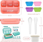 QQKO Bento Box Adult Lunch Box, Lunch Containers for Adults Men Women, Kids Lunch Boxes for School with 4 Compartments, Sauce Container, Utensils and Muffin Cups, Pink