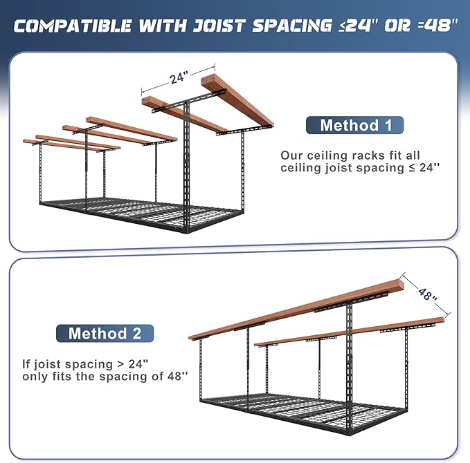 4X8FT Overhead Garage Storage Rack, 26"-40" Height Adjustable Garage Ceiling Storage Racks, Heavy Duty Metal Overhead Storage Organizer System, 750LBS Weight Capacity