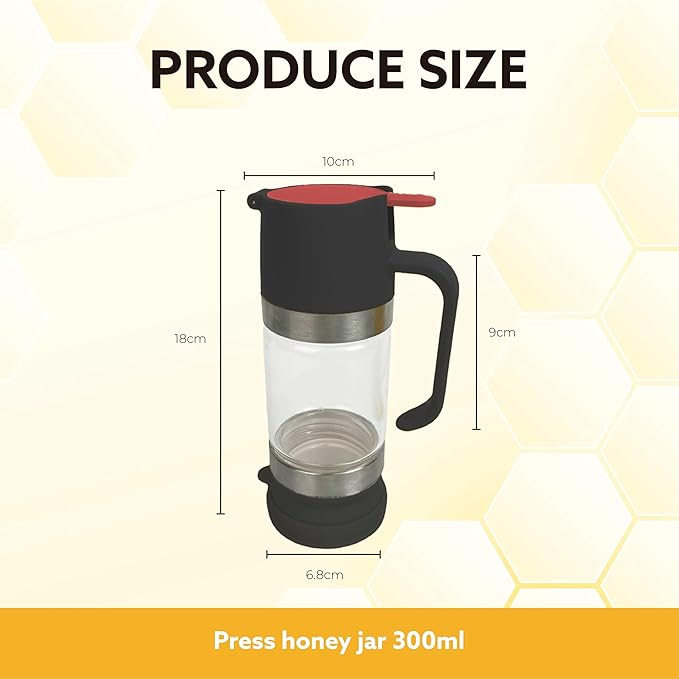 Glass Honey Dispenser, 9 OZ Honey Jar with Handle, No Drip Maple Syrup Dispenser (black)
