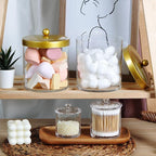 SheeChung 3-Pack Plastic Apothecary Jars with Gold Metal Lids - Large 50oz, 25oz & 15oz Clear Acrylic Storage Set - Shatterproof Modern Luxury Vanity & Home Organizer - Glam Decor