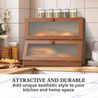 Bamboo Bread Box for Kitchen Countertop, Double Layer Large Bread Storage Container for Homemade Bread with Window & Lid, Bread Keeper Holder,Brown