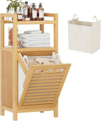 Homykic Tilt Out Laundry Hamper, 10 Gal Bamboo Laundry Storage Cabinet with Removable Basket, Hidden Hamper Organizer with Shelf for Dirty Clothes, Bathroom, Laundry Room, Space Saving, Natural