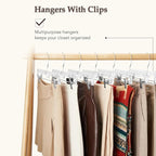 HOUSE DAY Clear Skirt Hangers with Clips, Non-Slip Plastic Pant Hanger with 2 Adjustable Clips, Upgraded Clip Hanger for Pants, Skirts, Shorts, 14" Clear Hangers 10 Pack, 360-Rotating Swivel Hook