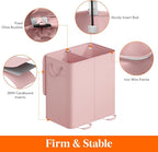 Lifewit Double Laundry Hamper with Lid and Removable Laundry Bags, Large Collapsible 2 Dividers Dirty Clothes Basket with Handles for Bedroom Laundry Room Closet Bathroom College, 136L Pink